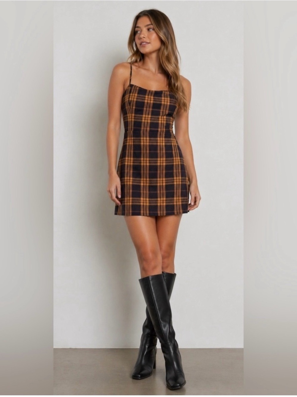 Wilfred New Classic Plaid Mini Dress Size 8 Dark Academia